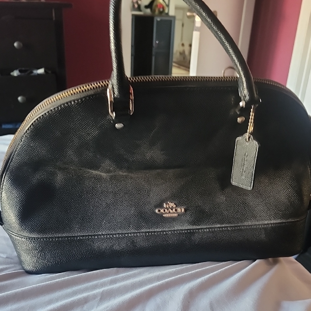 Coach Black Textured Leather Satchel